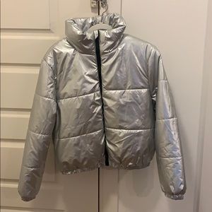 NWT Wild Fable Silver Puffer Coat